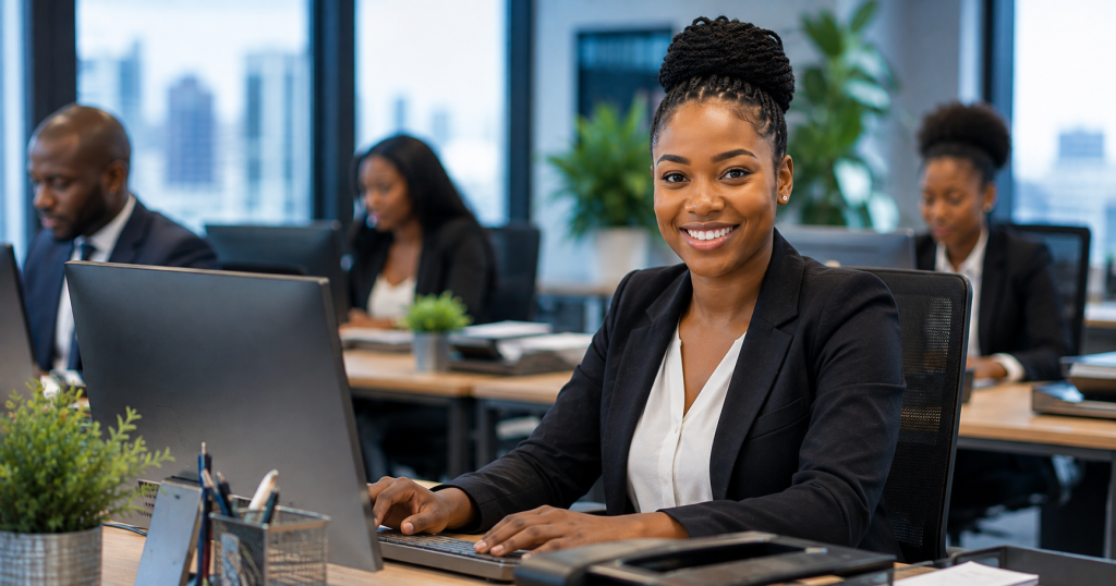 City of Ekurhuleni administration professional working in a modern municipal office.